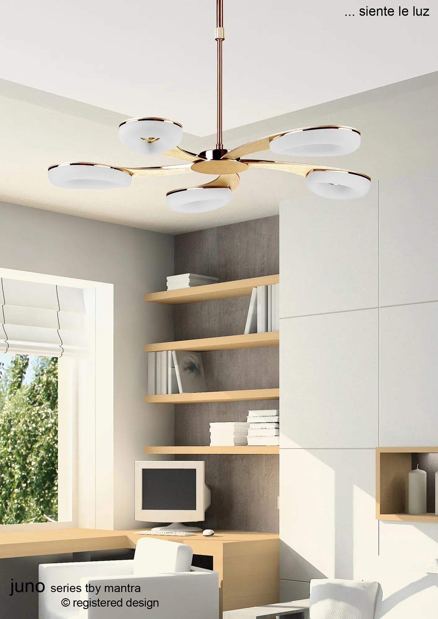 Juno Satin Gold Ceiling Lights Mantra Fusion Multi Arm Fittings